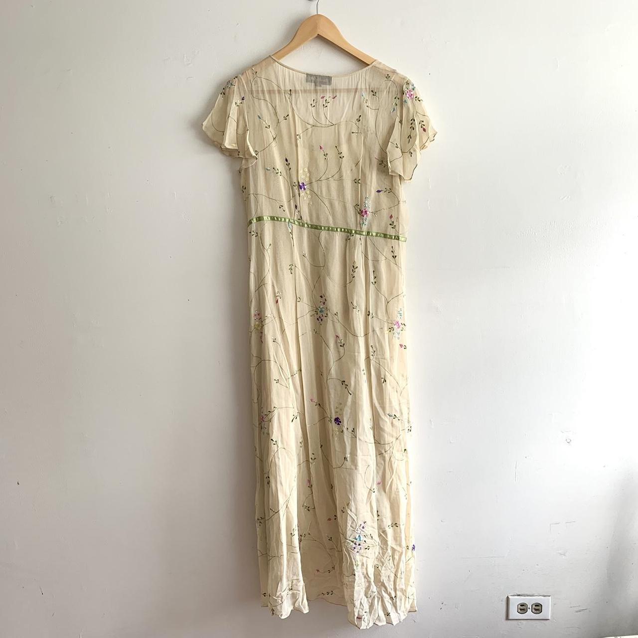 Women's Cream and Green Dress | Depop