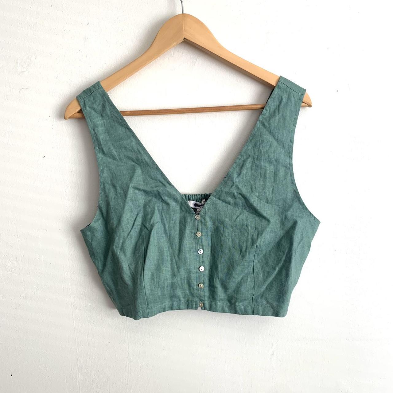 New Madewell Linen Gwen Crop Vest Top in Blue Green