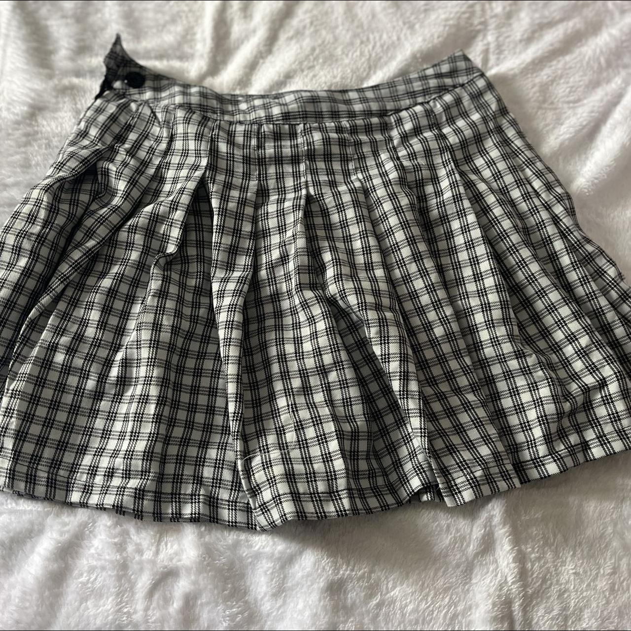 white and black plaid flannel skirt faded rose - Depop