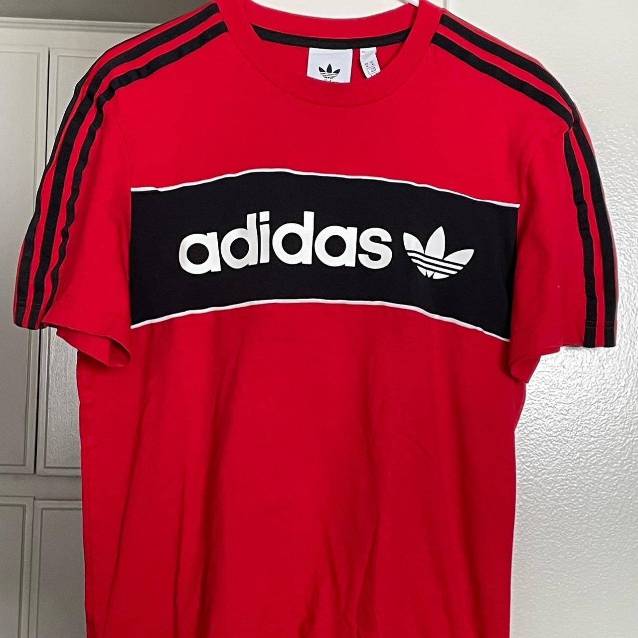 no paypal !! ADIDAS preloved red tee Size:... - Depop