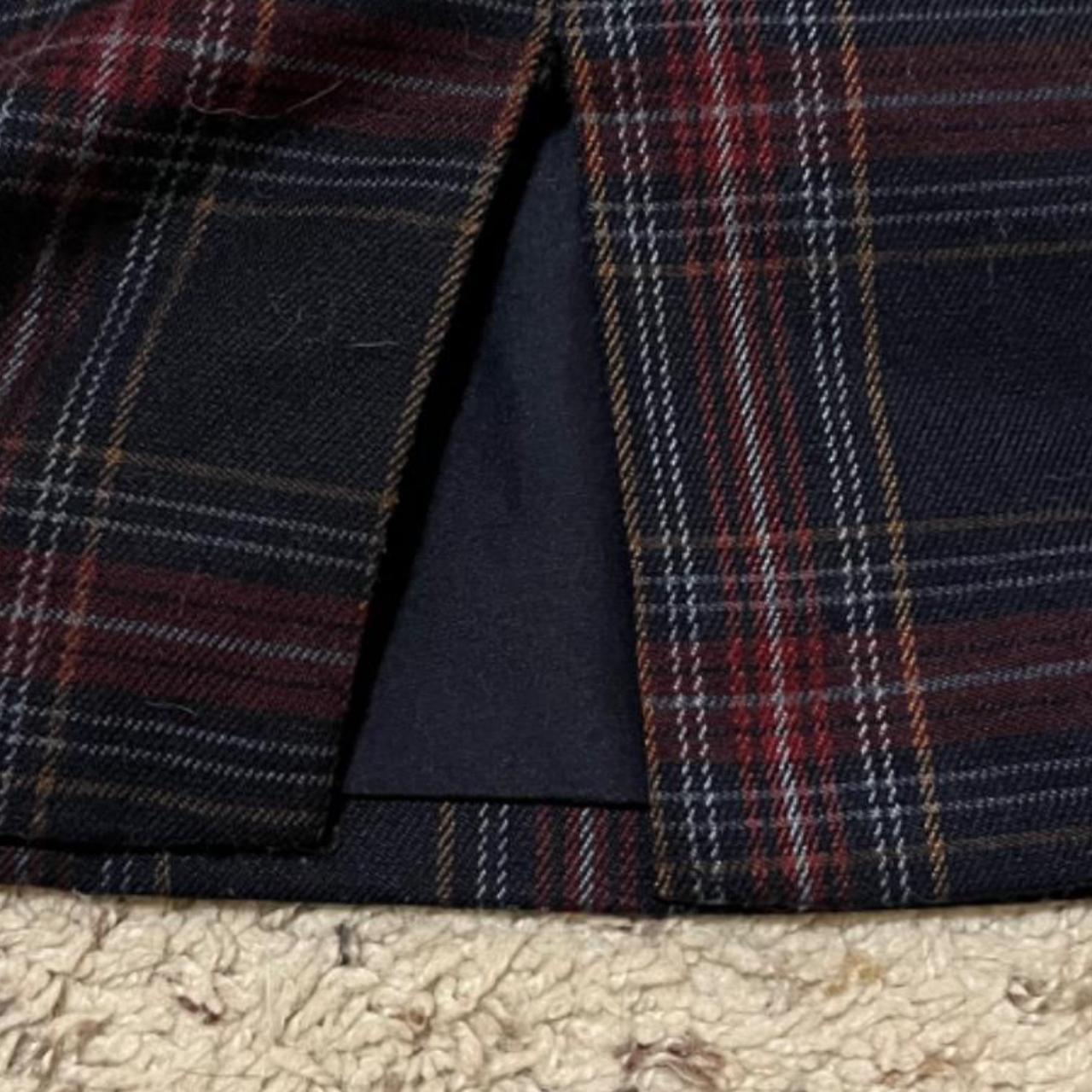 red & navy plaid pencil skirt side slit detail on... - Depop