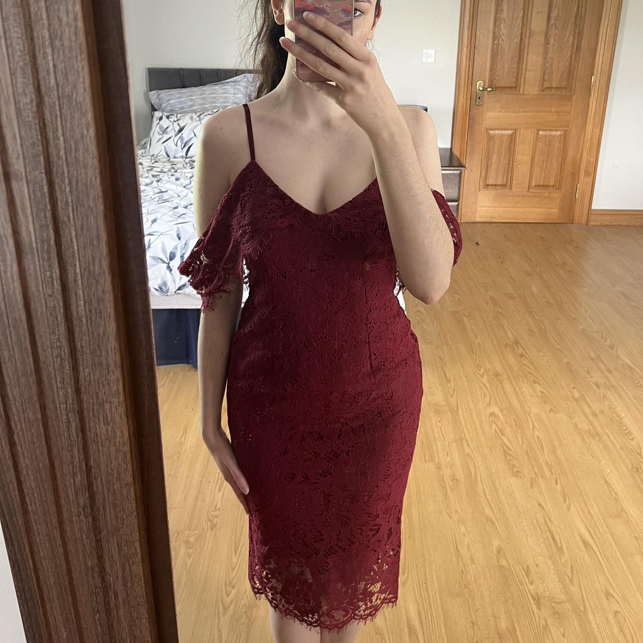 Boohoo burgundy lace dress best sale