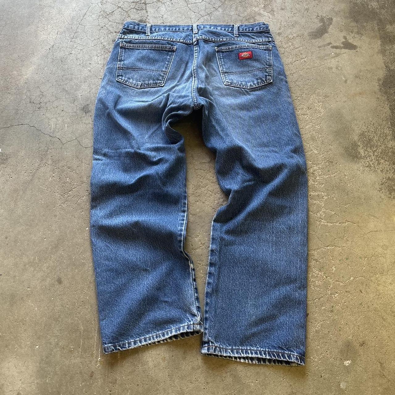 baggy distressed dickies jeans, cut tag measurements... - Depop
