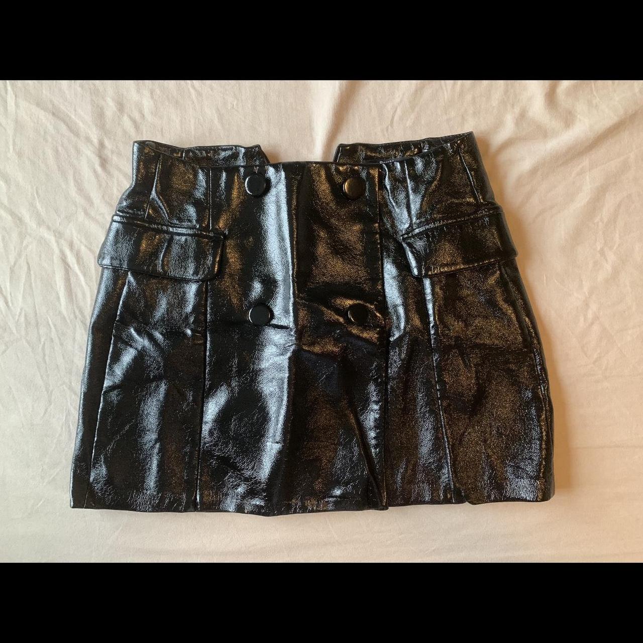 asos berksha black leather button skirt size:... - Depop