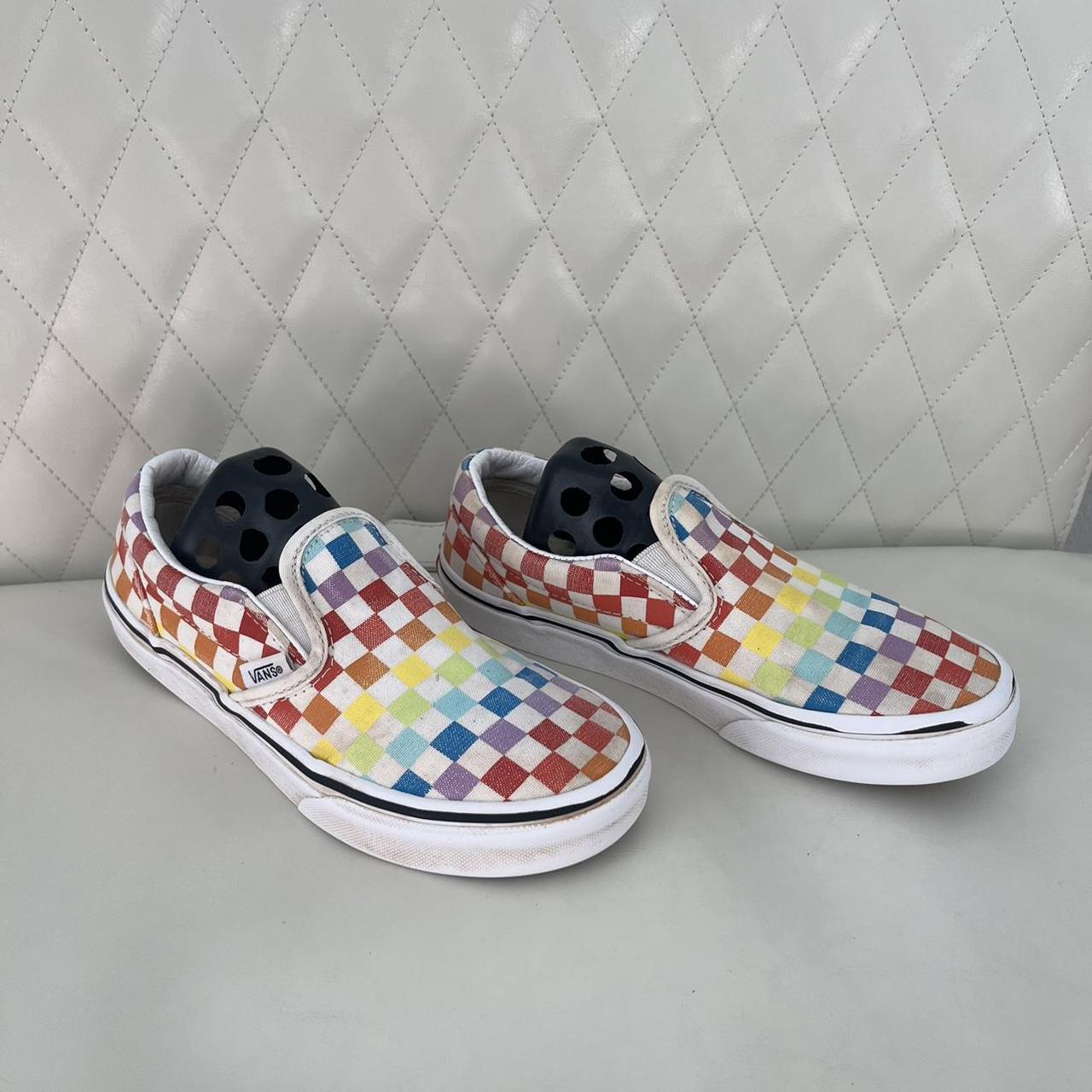 Vans KIDS Rainbow Checkerboard Slip Ons size 2.5. Depop