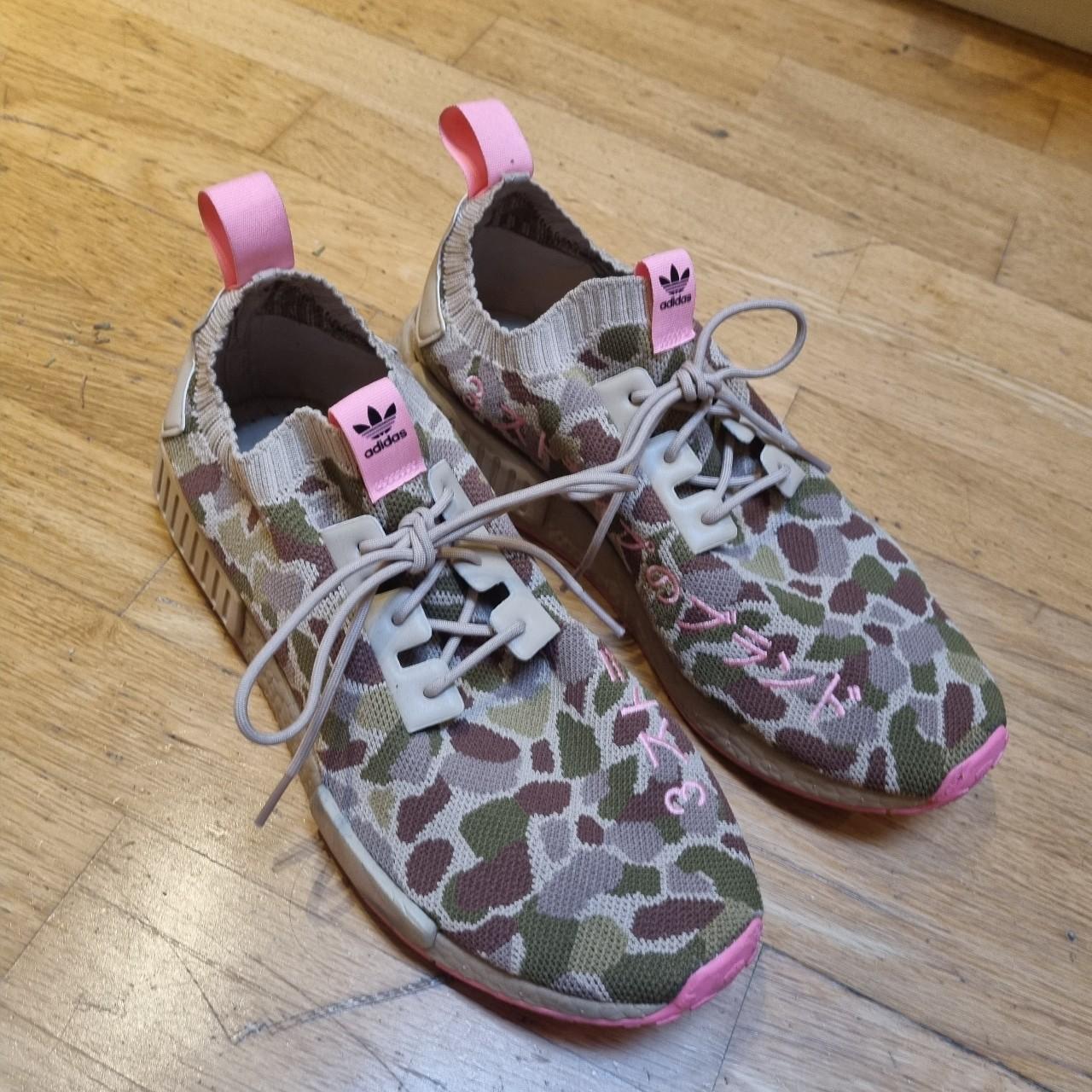 adidas NMD R1 Primeknit Duck Camo Pink worn twice