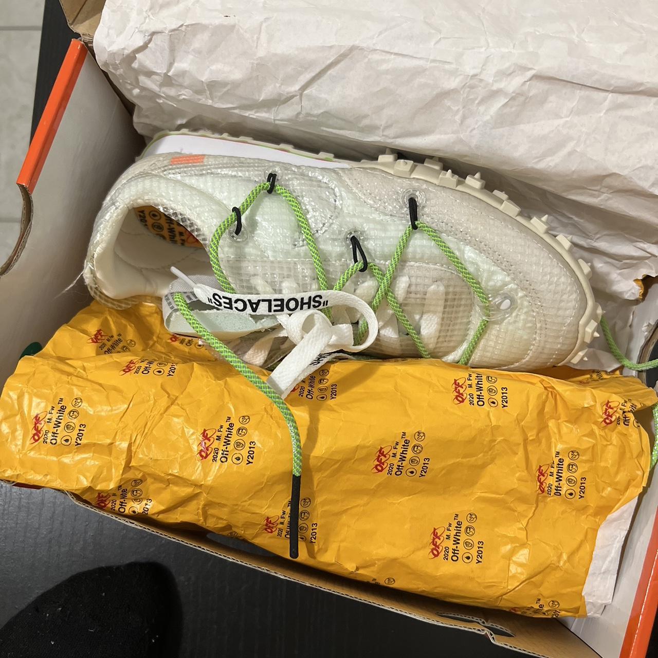 Off-White Women's White and Green Trainers | Depop