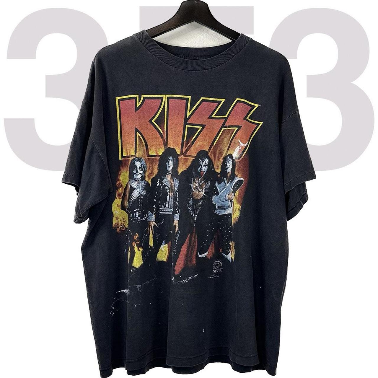 Vintage 1996 KISS Shirt. Sz XL Black. Thrashed.... - Depop