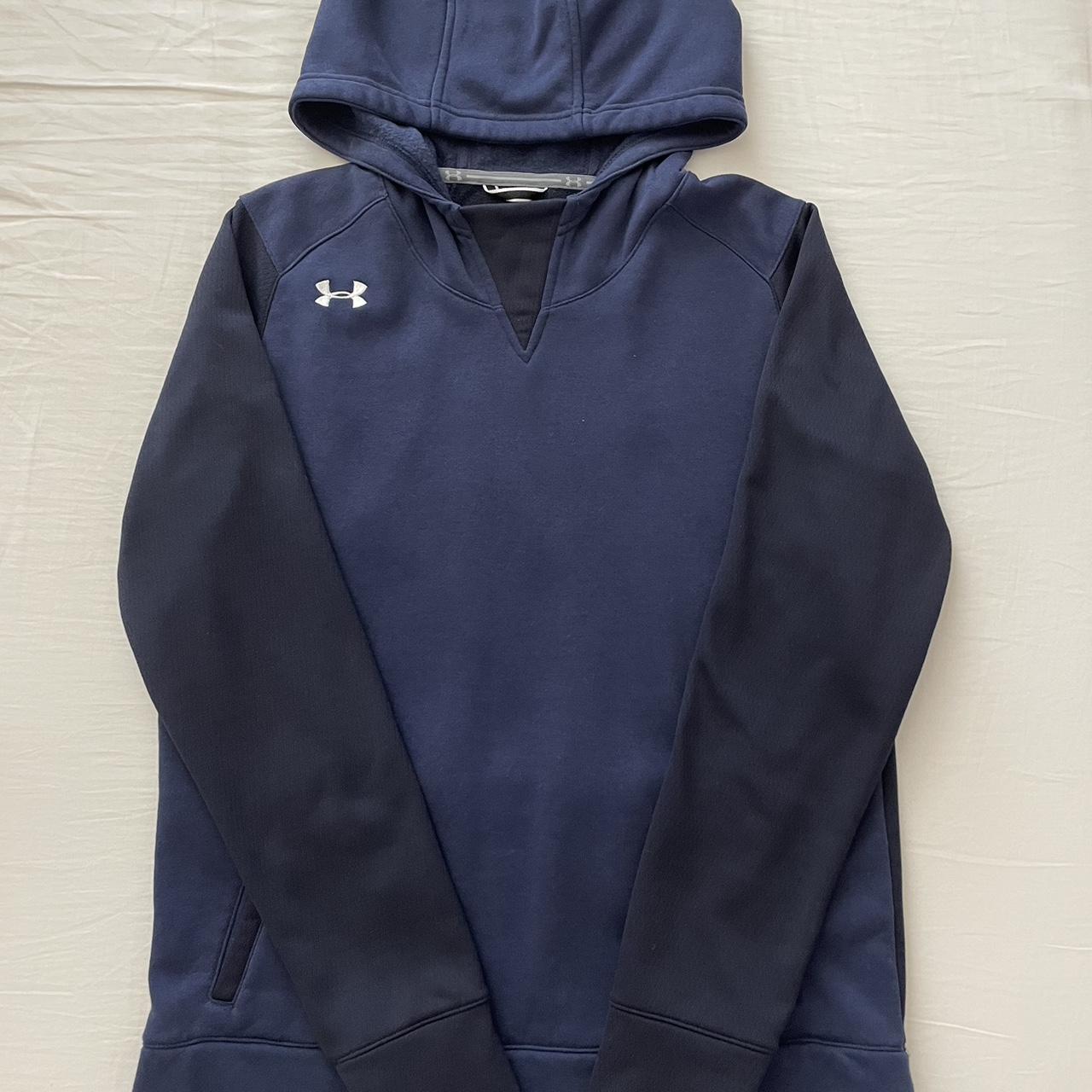 navy blue under armour hoodie size xs soft and - Depop