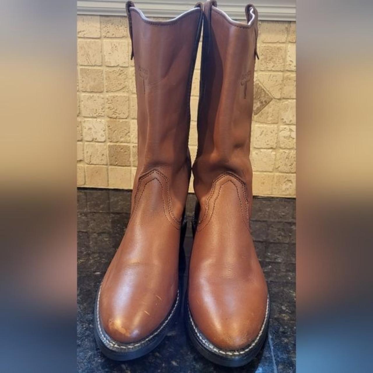 Mason Western Mens tan leather cowboy work boots.... - Depop