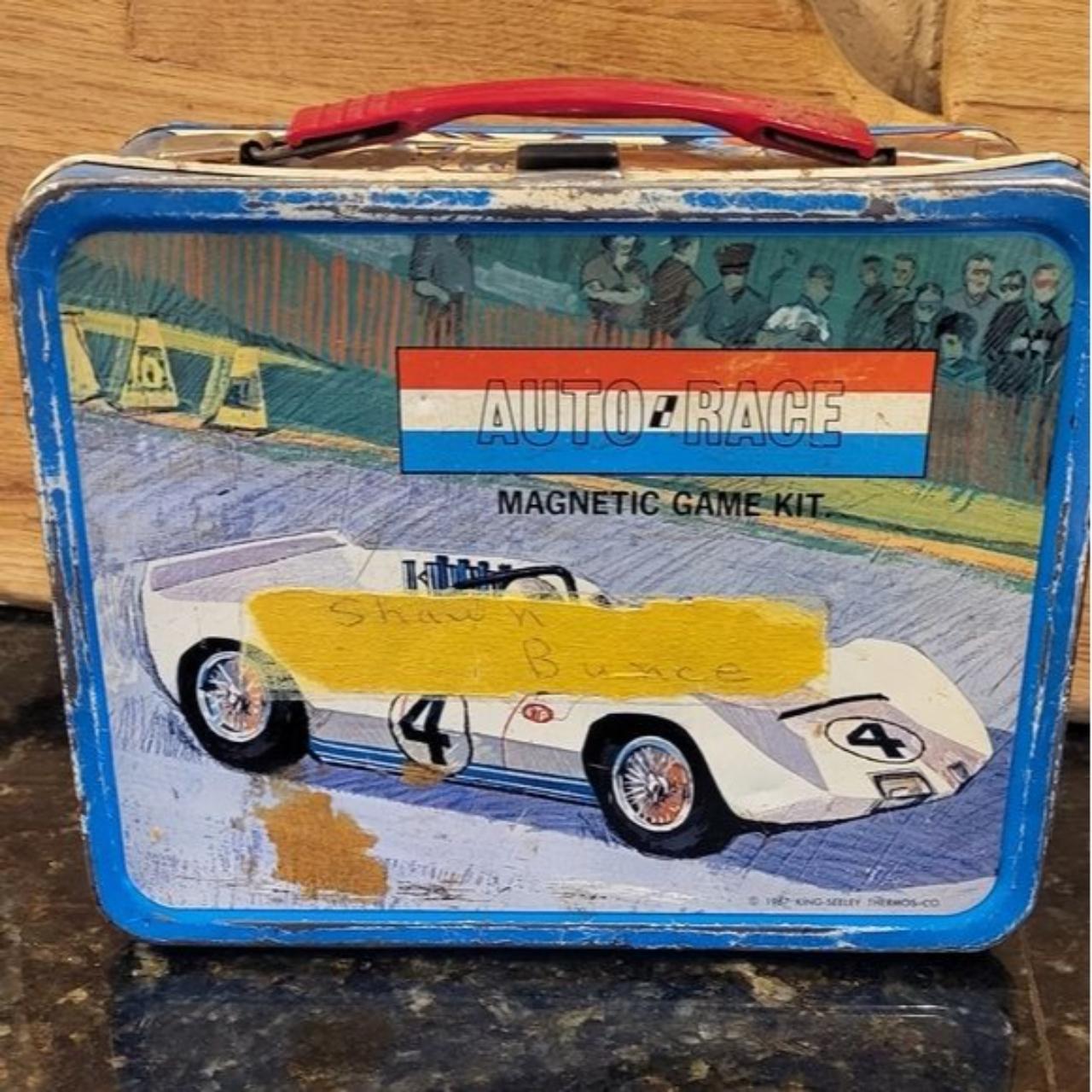 Vintage King Seeley Thermos Auto Race Magnetic Game Kit Lunch Box 1967 