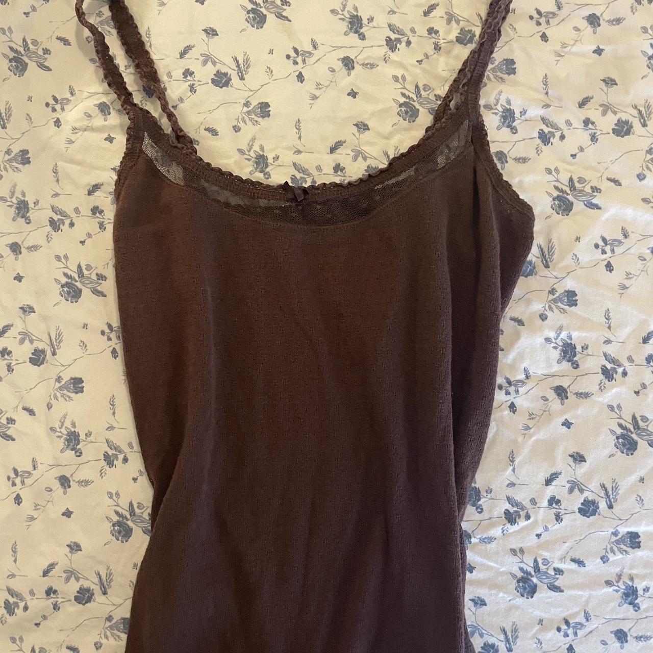 Lime Green and brown tie up lace y2k cami top!!! So - Depop