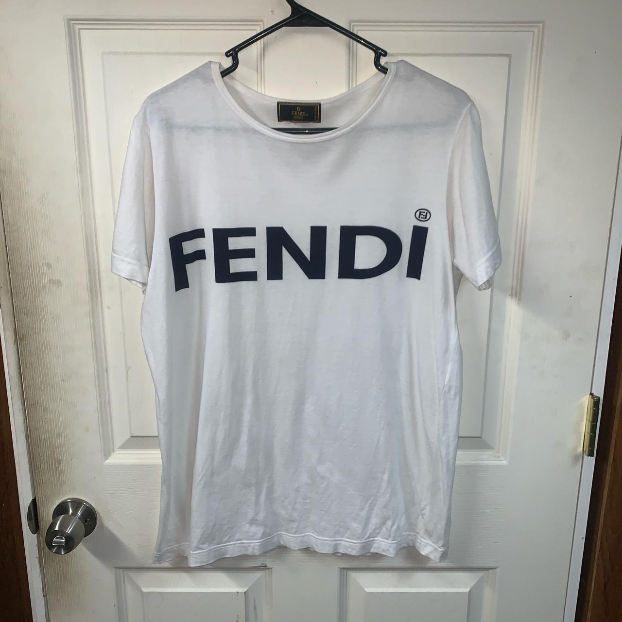 Fendi Women's White and Blue T-shirt | Depop