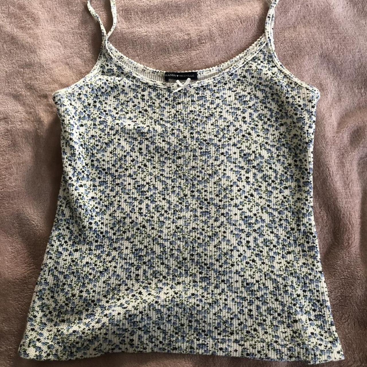 brandy melville blue floral tank top, so comfy and... - Depop