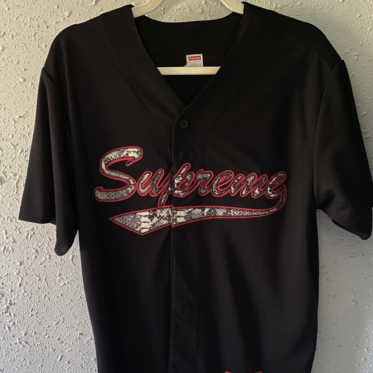 Supreme Snake Script Logo Baseball Jersey w/ Tags - Blue T-Shirts