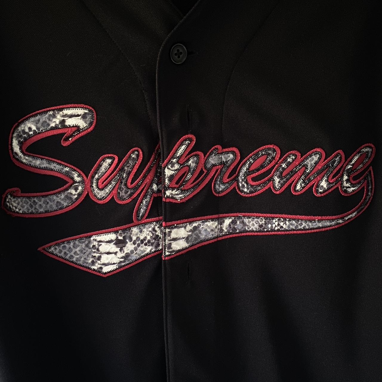 Supreme Snake Script Logo Baseball Jersey Black, US...