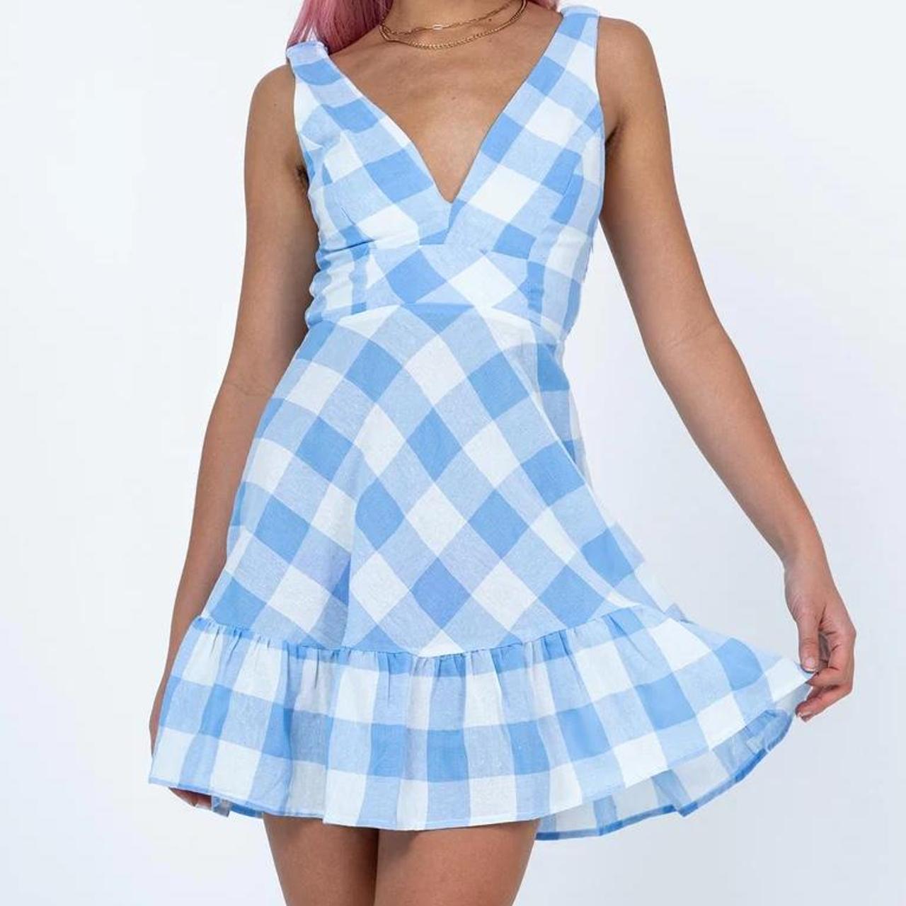 Princess Polly Gingham Blue Dress Never been worn US... Depop