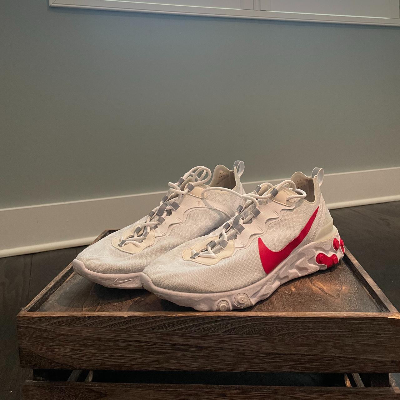 White React 55 On Feet Nike React Element 55 White/University Red