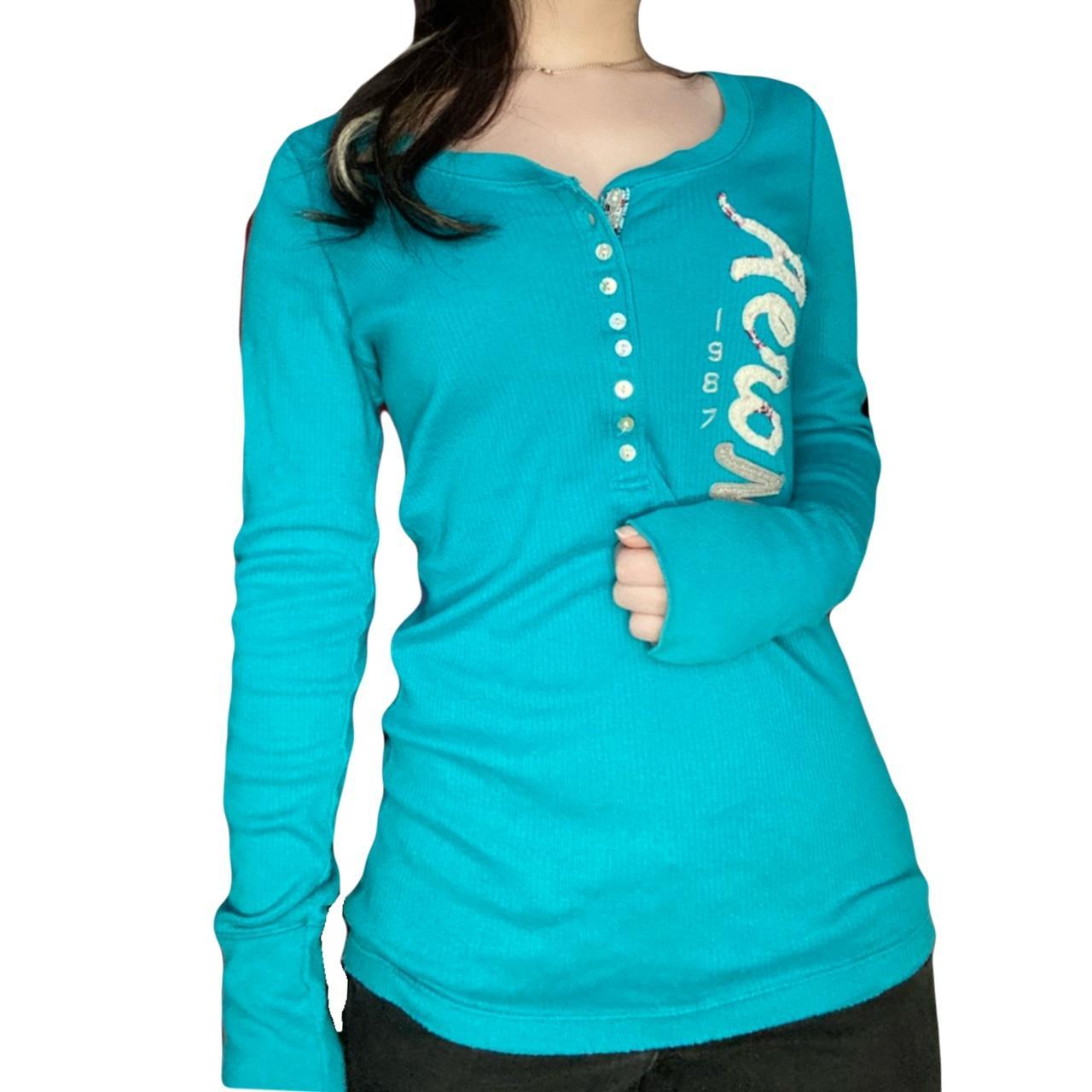 long sleeve henley tee from Aeropostale teal blue... Depop