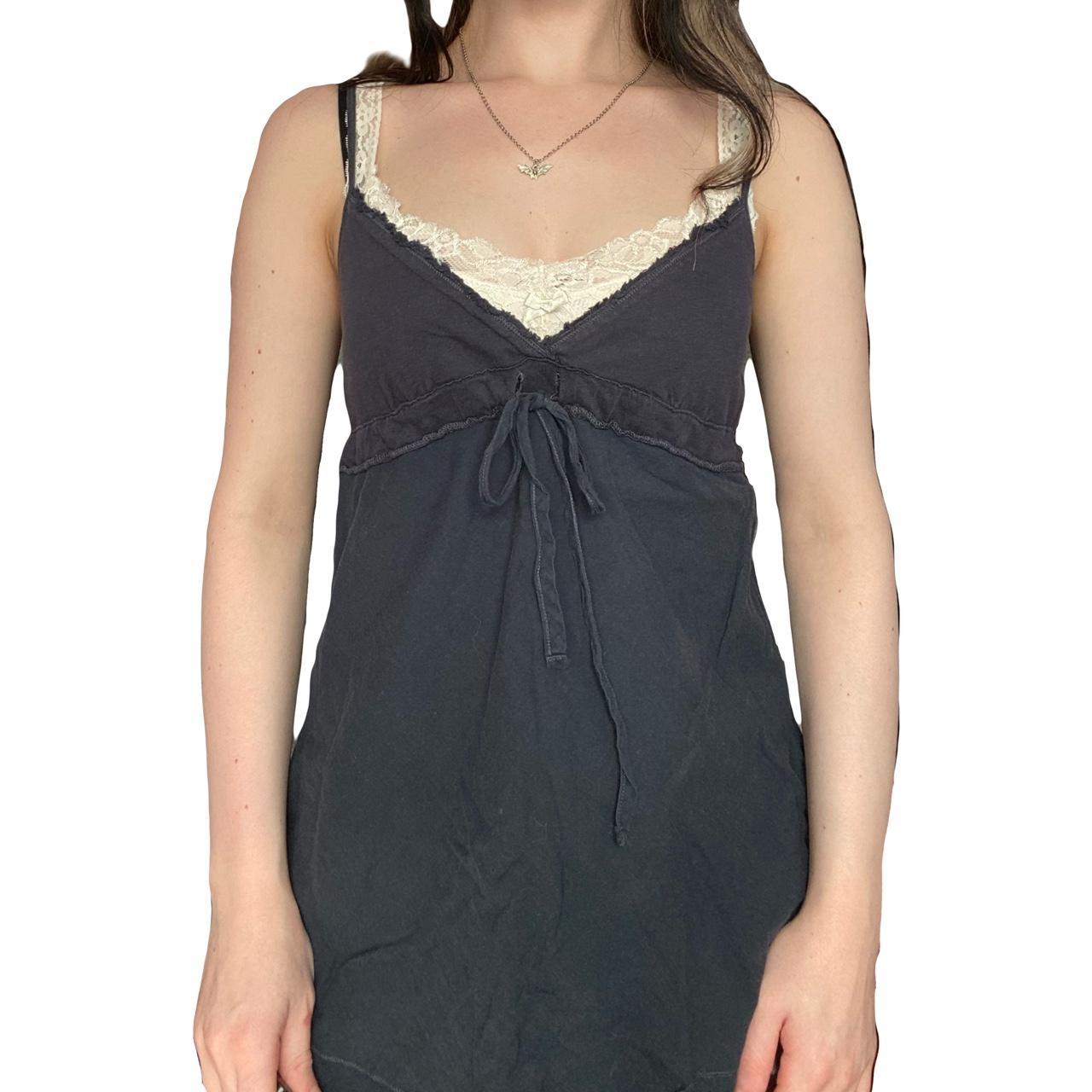 vintage dark navy blue babydoll style tie front tank... - Depop