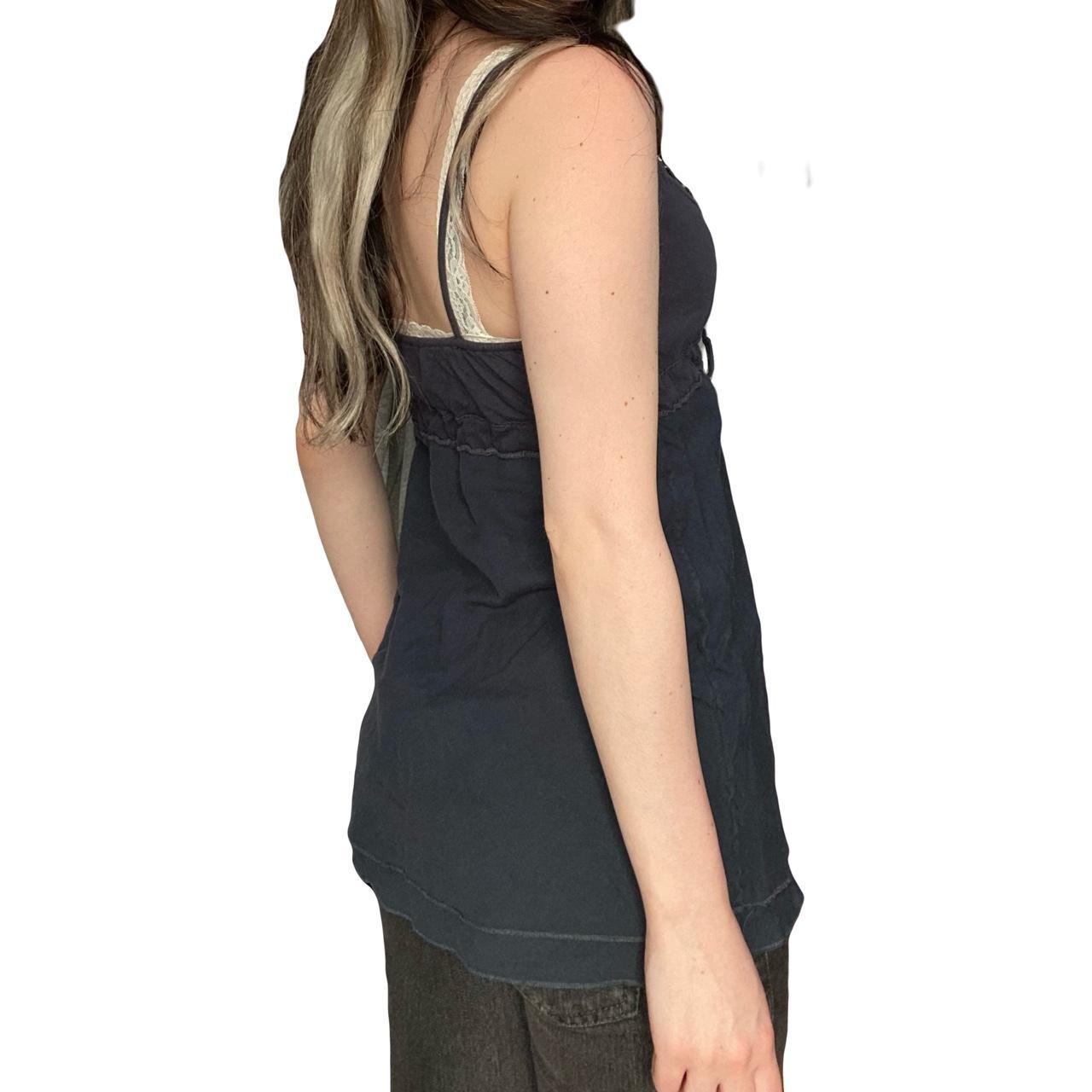 vintage dark navy blue babydoll style tie front tank... - Depop