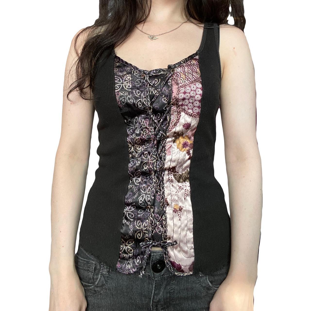 Black lace up tank top best sale