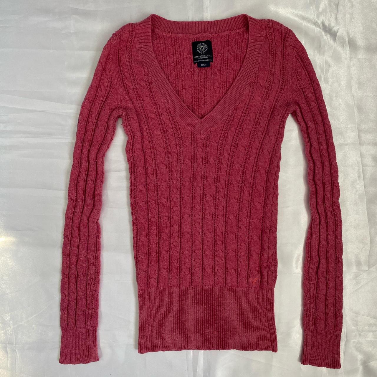 2000s vintage cute pink low v neck knit sweater Depop