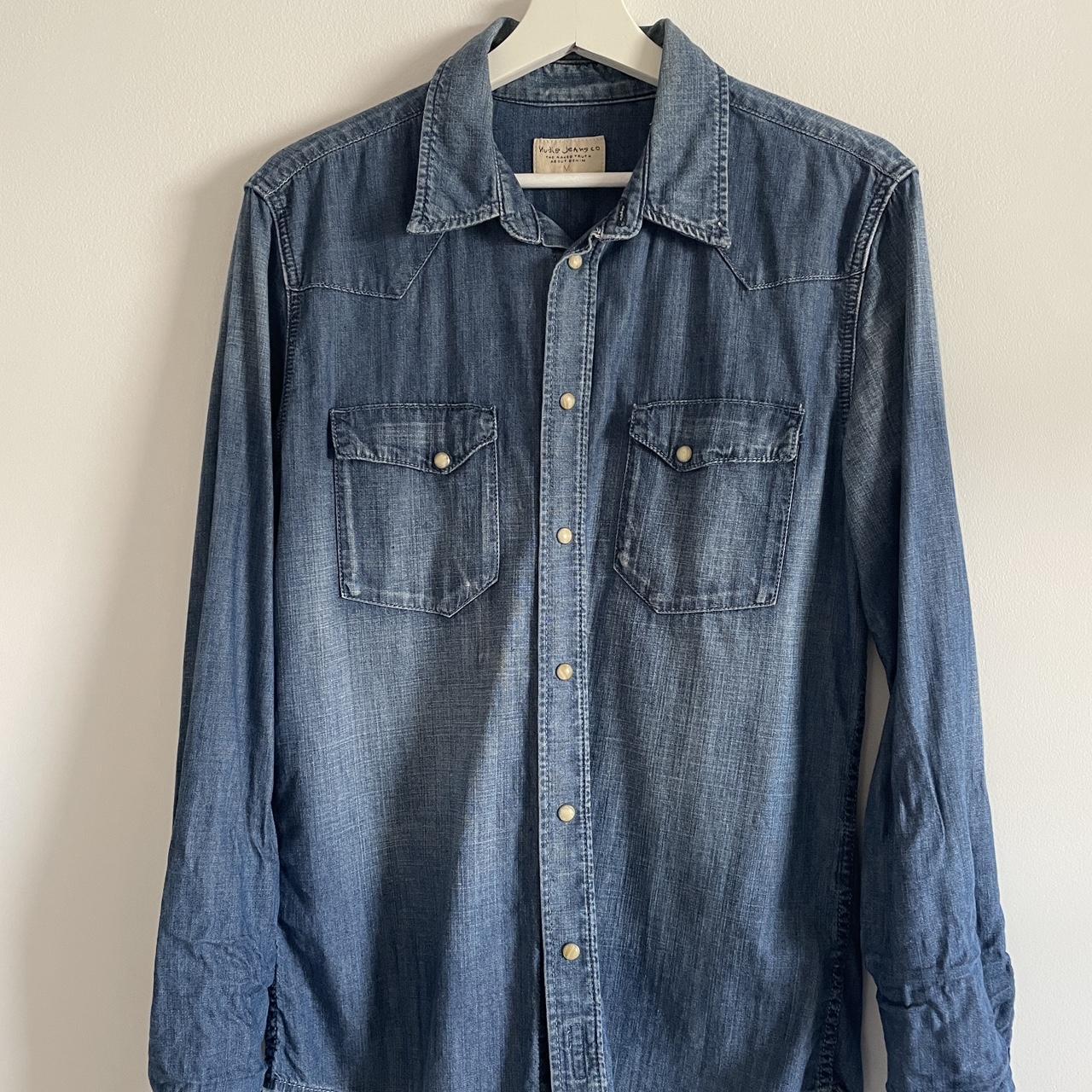 Nudie Jeans Denim Shirt with pearl stud buttons.... - Depop