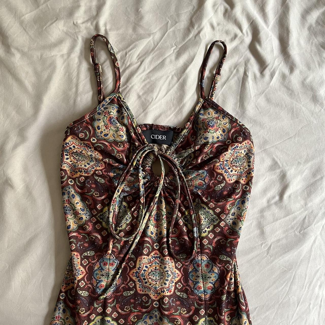 Cider Women's Brown and Burgundy Dress Depop