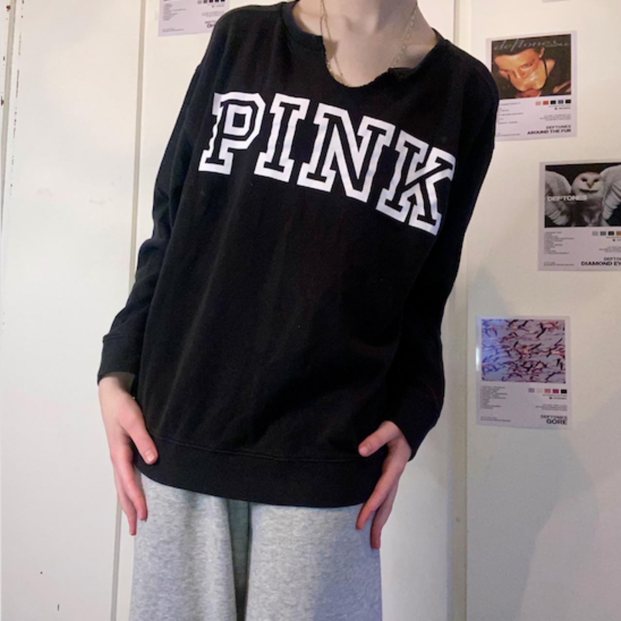 Super soft PINK brand black sweatshirt with white. Depop