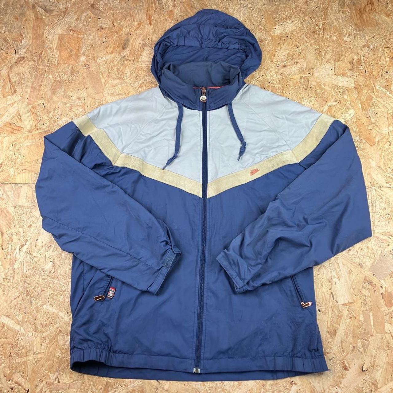 Nike Men's Blue and Cream Jacket Depop