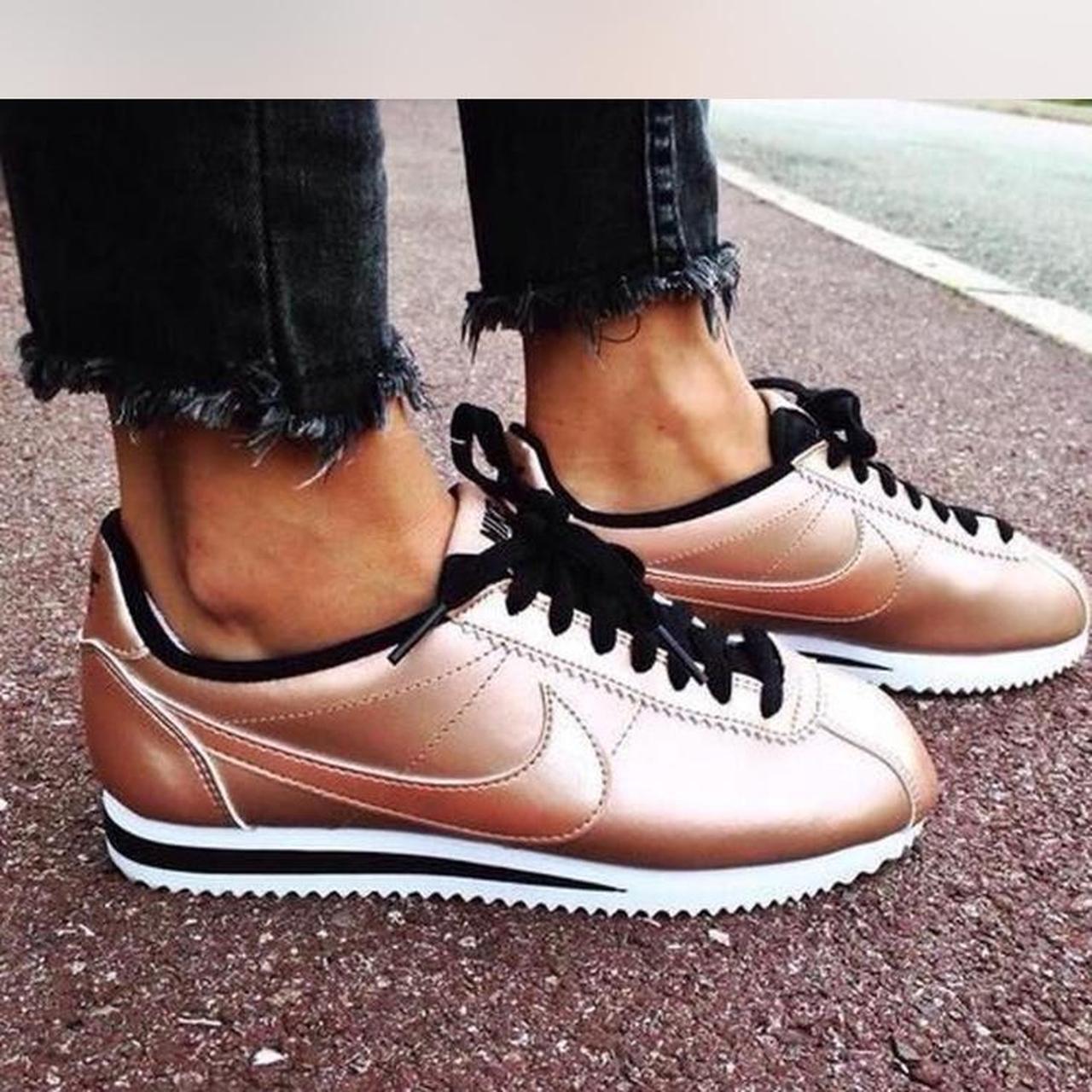 Nike Cortez Rose Gold with black laces Size. Depop