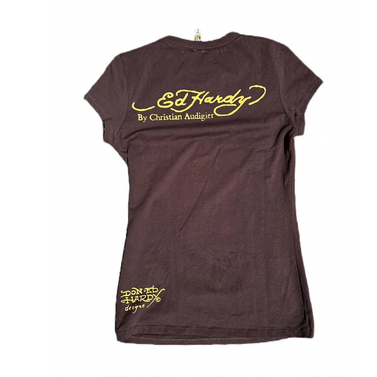 Ed Hardy Women's Brown T-shirt | Depop