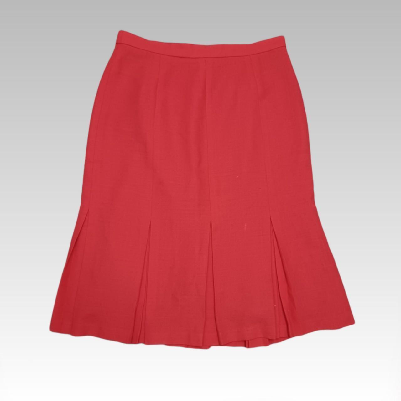 Vintage Wool Pleated Skirt Midi 90s Red Work