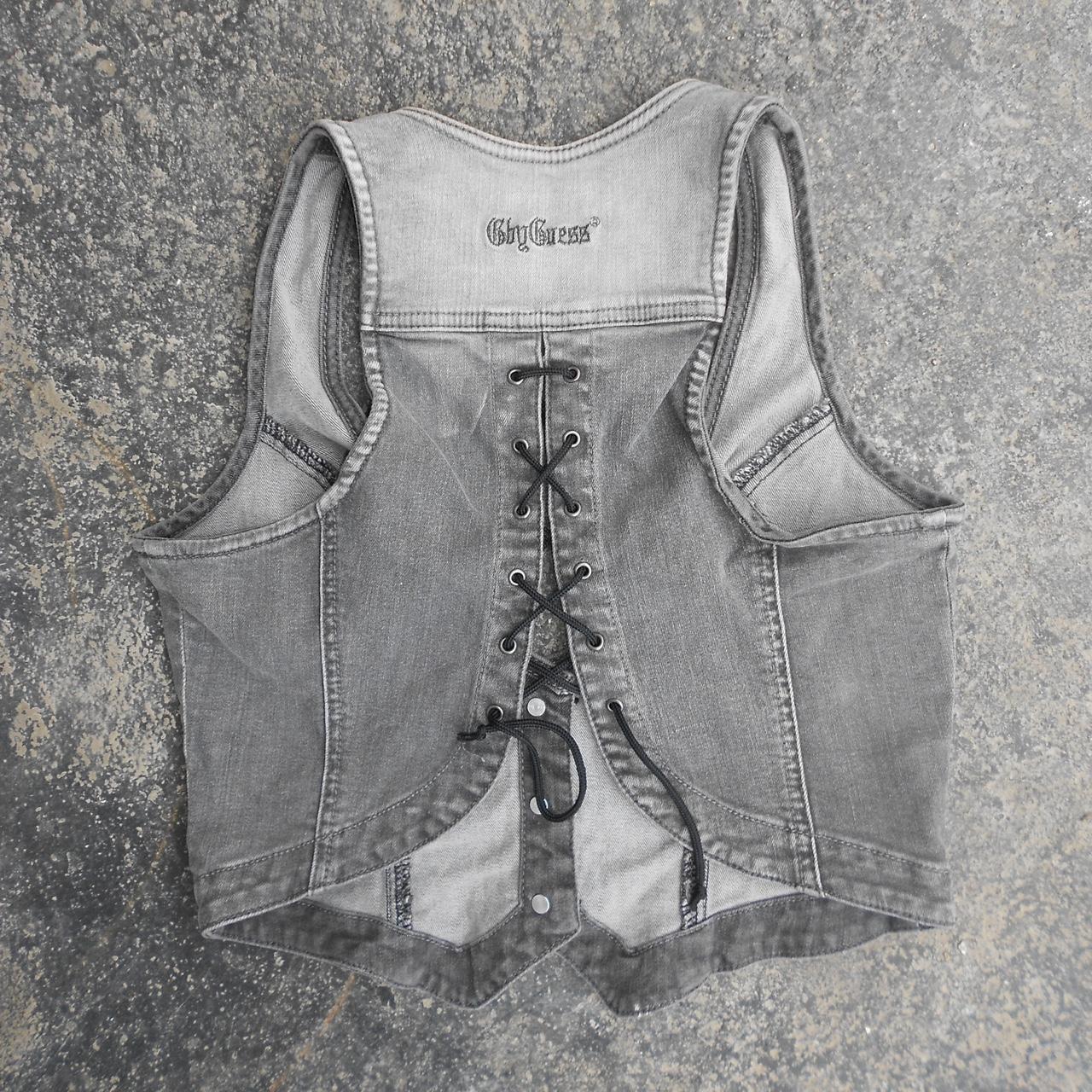 By Guess Denim Corset Top Washed grey colour Size... Depop