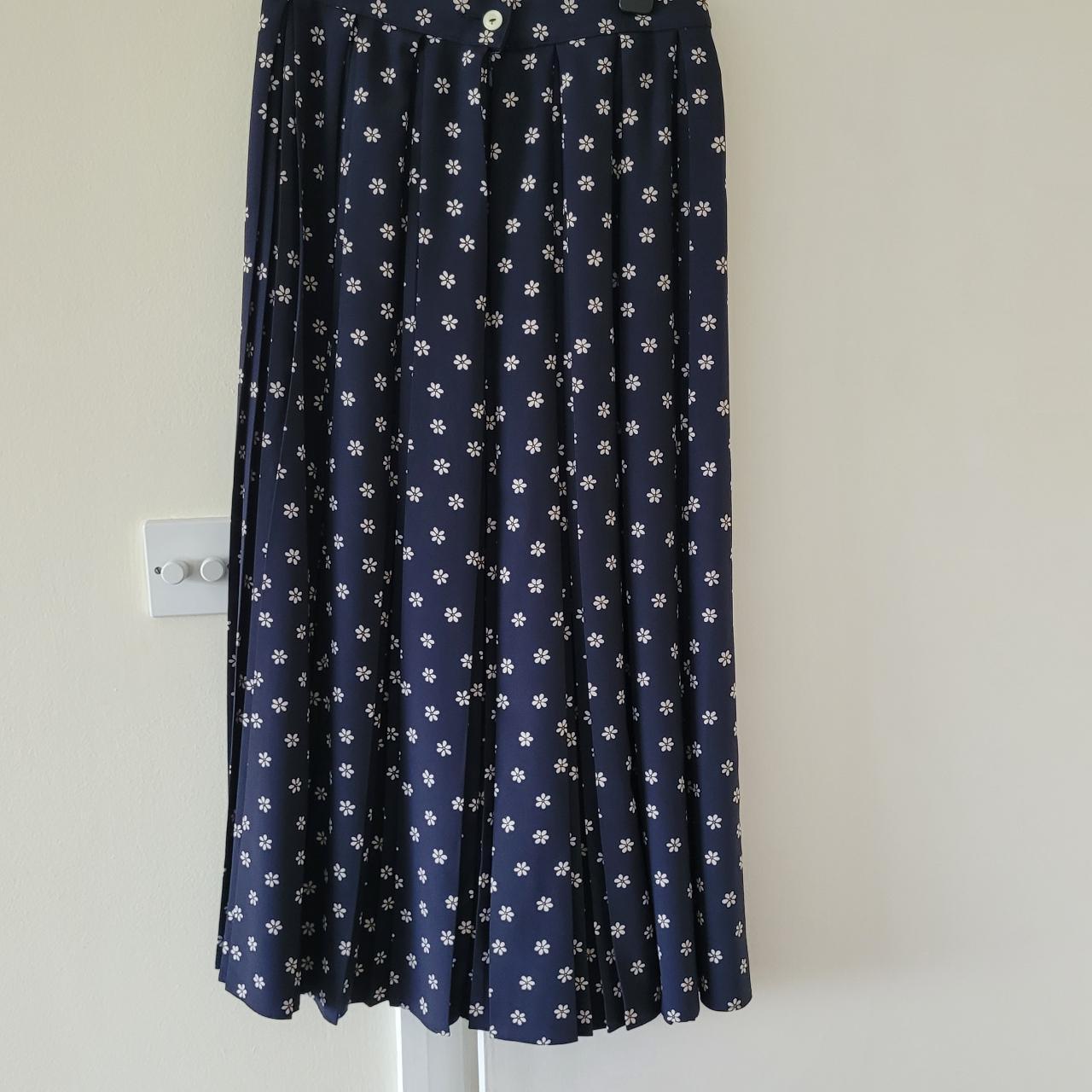 St Michael Navy with small white flowers Skirt -... - Depop