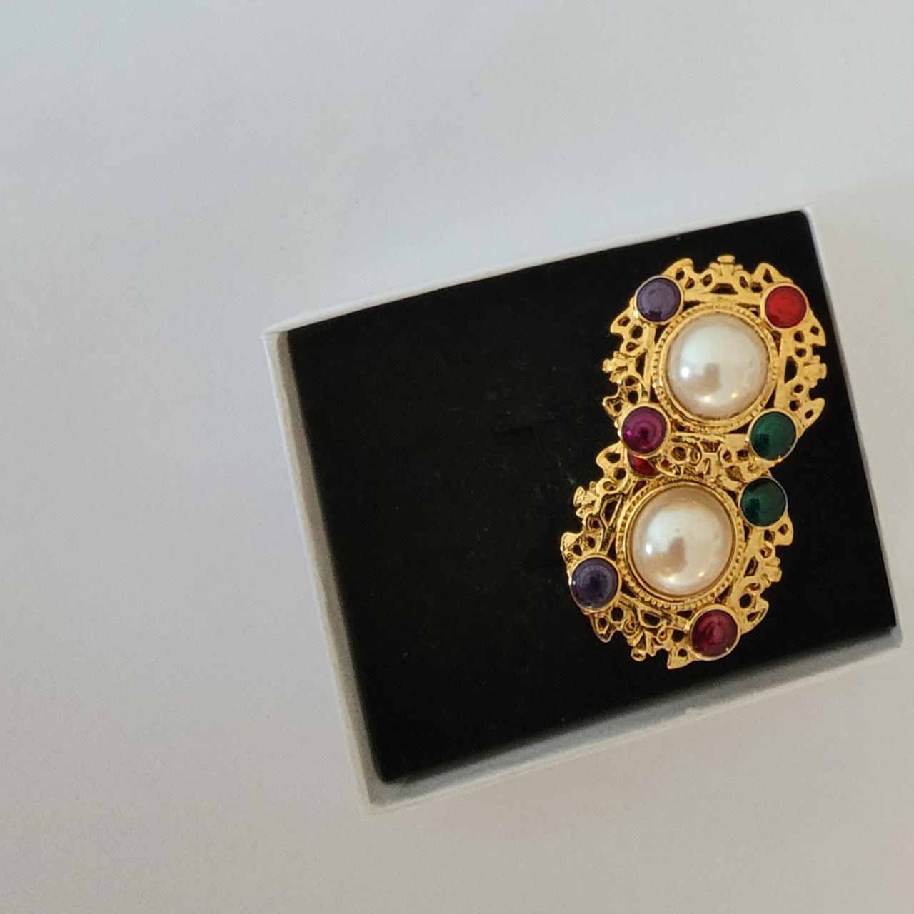 Stunning gold tone faux pearl vintage clip on... Depop
