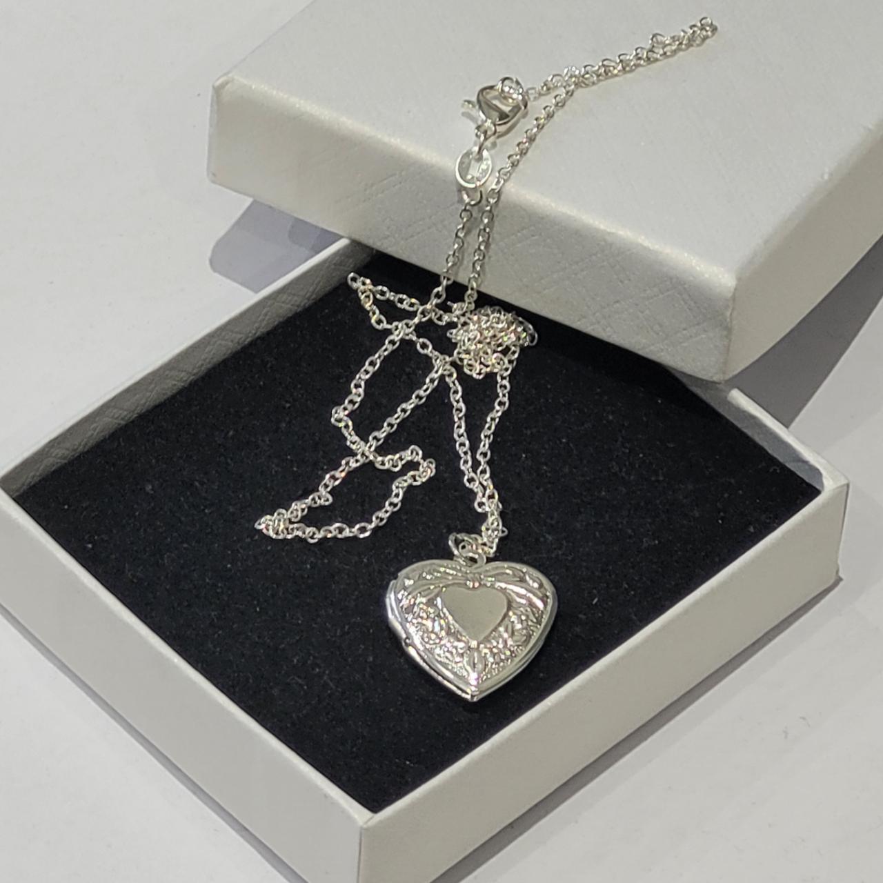 tunning engraved heart locket pendant necklace with... - Depop