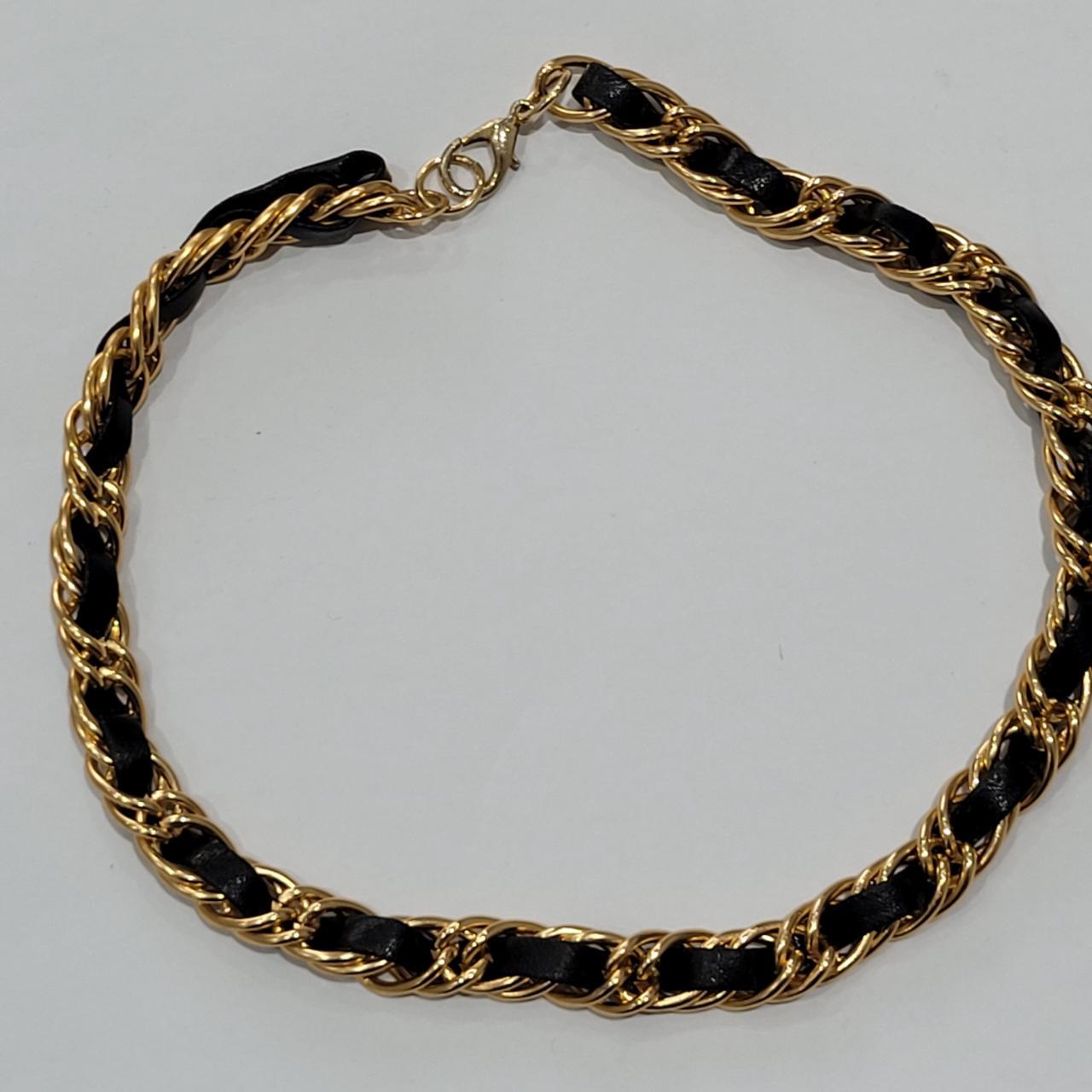 Stunning gold tone black link rope choker necklace... - Depop