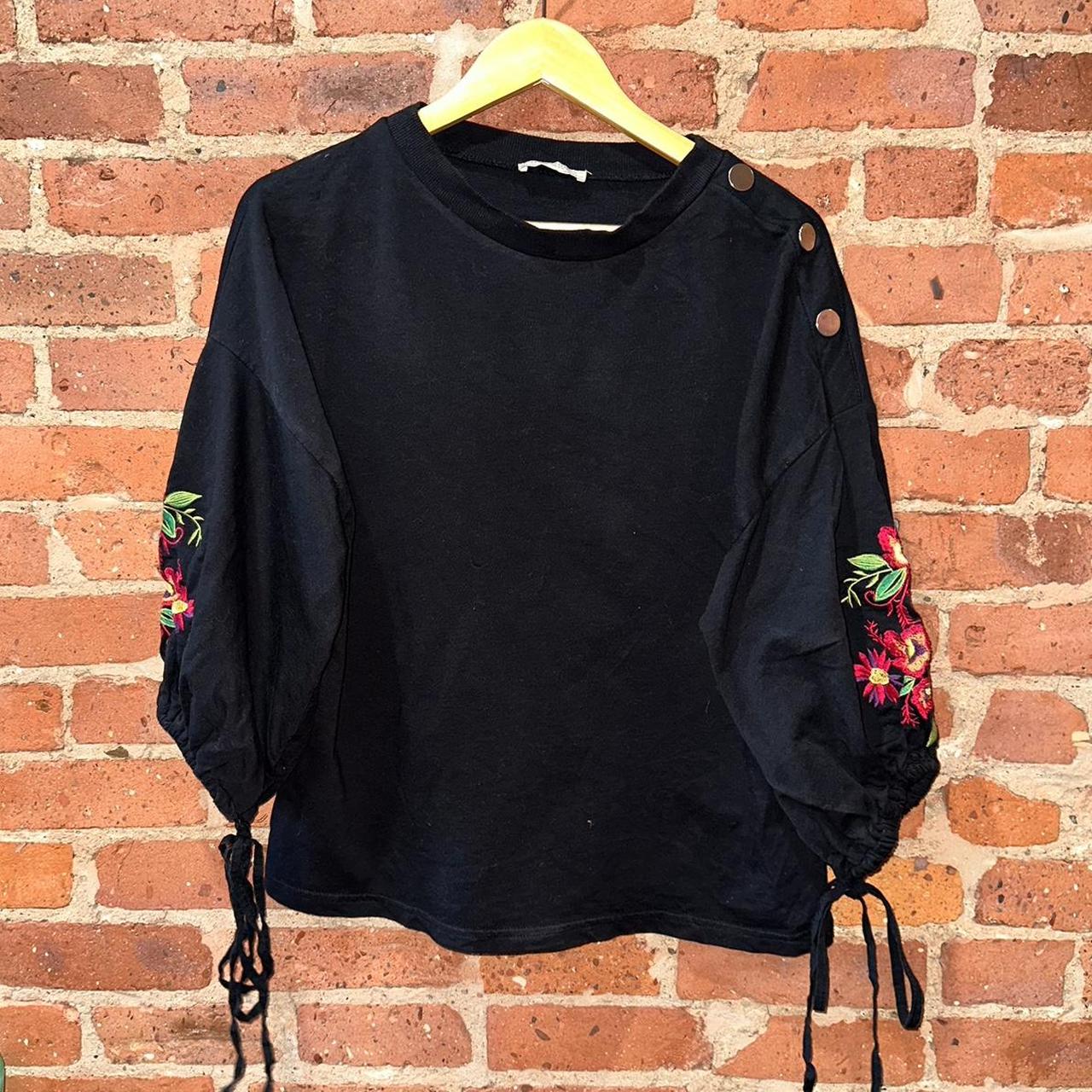 Zara Trafaluc Embroidered Black Sweatshirt with faux. Depop