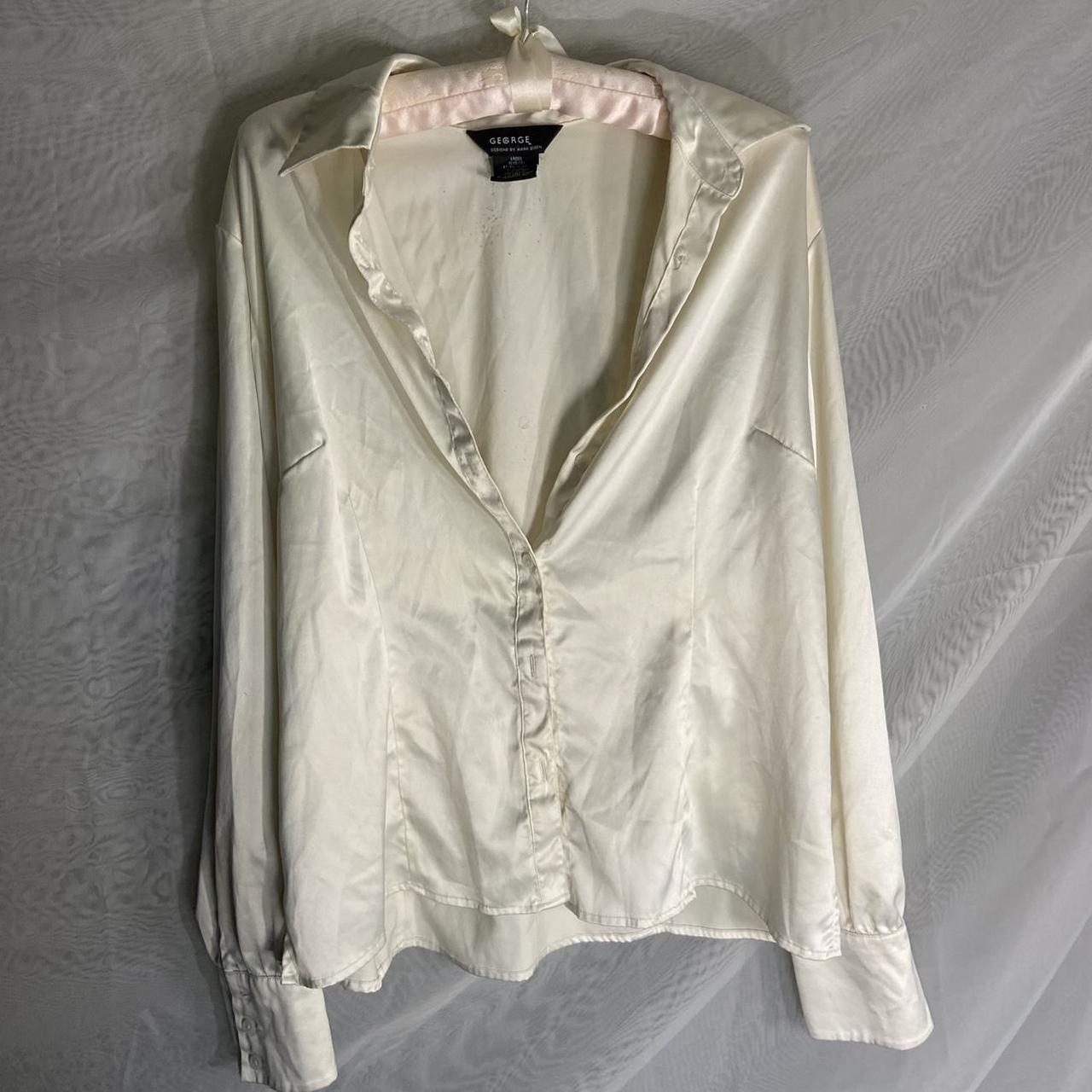 Satin White Blouse has piling under tag as shown ^... - Depop