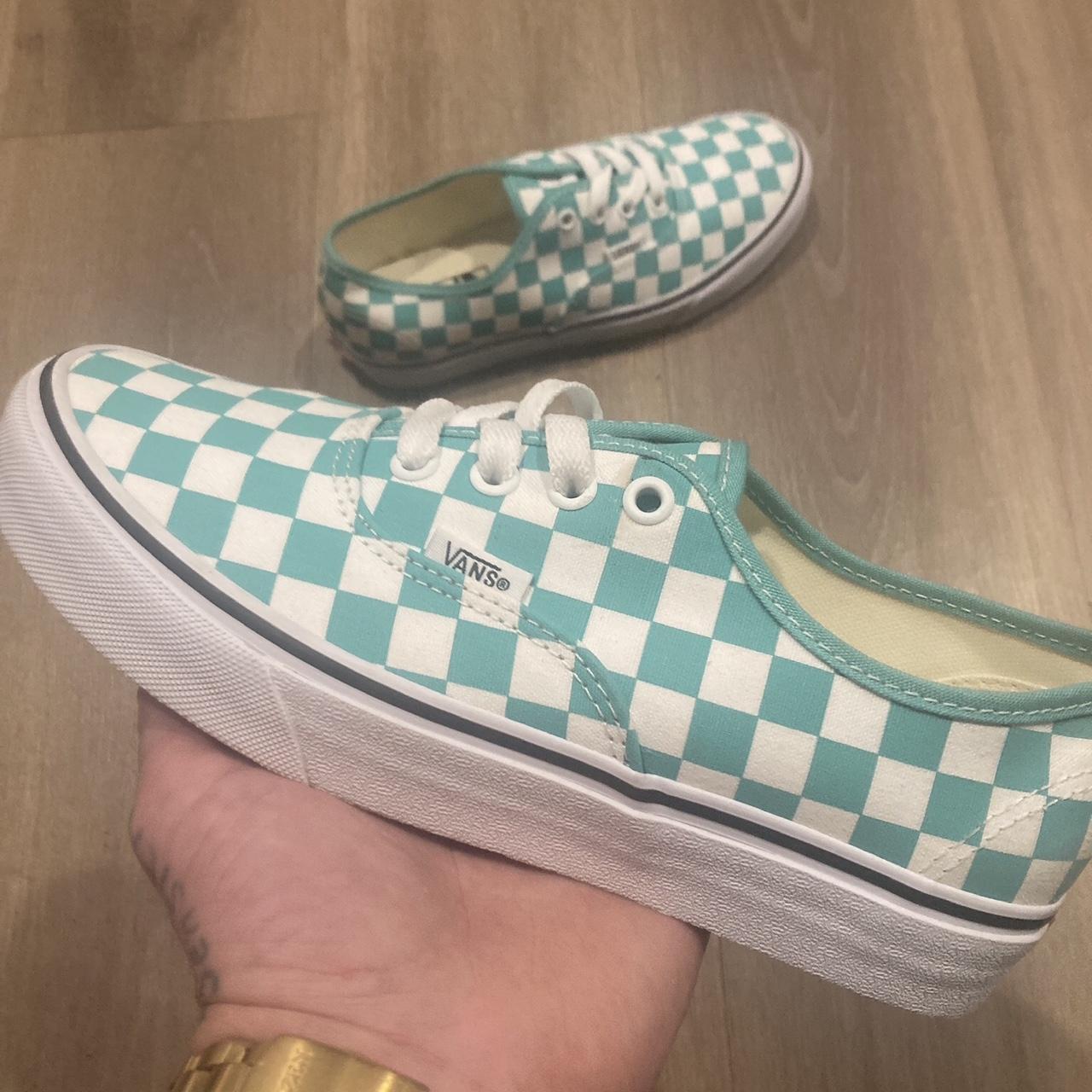 Teal on sale checkered vans