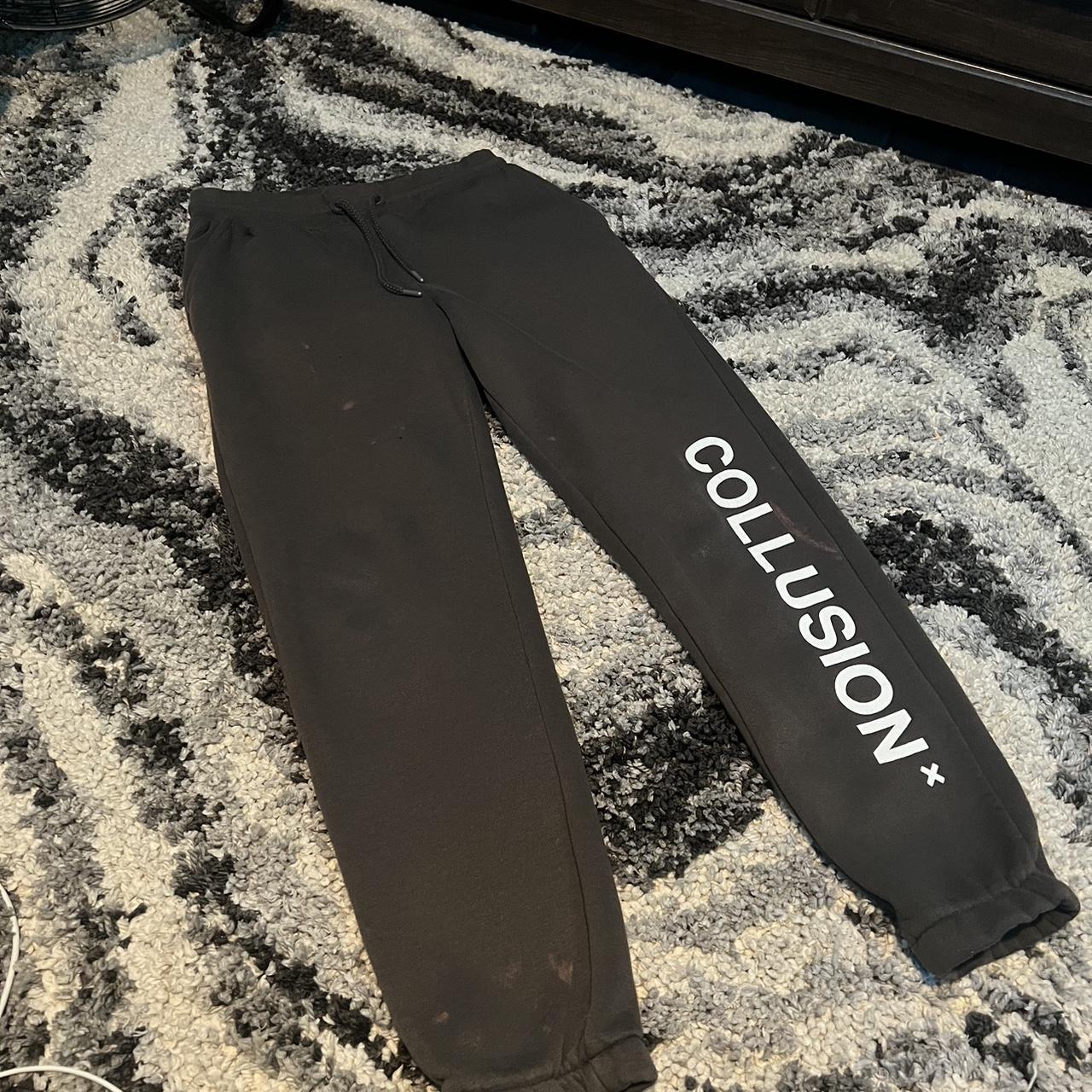 Grey collusion sweatpants say small but could fit a. Depop