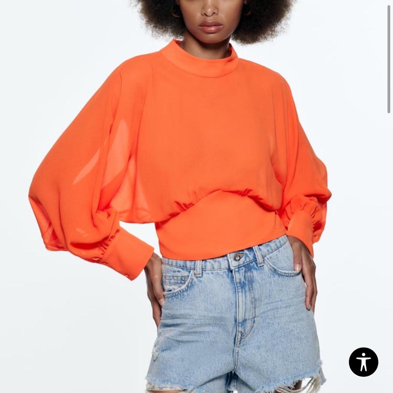 Zara fitted waist flowy top Size s Orange Worn