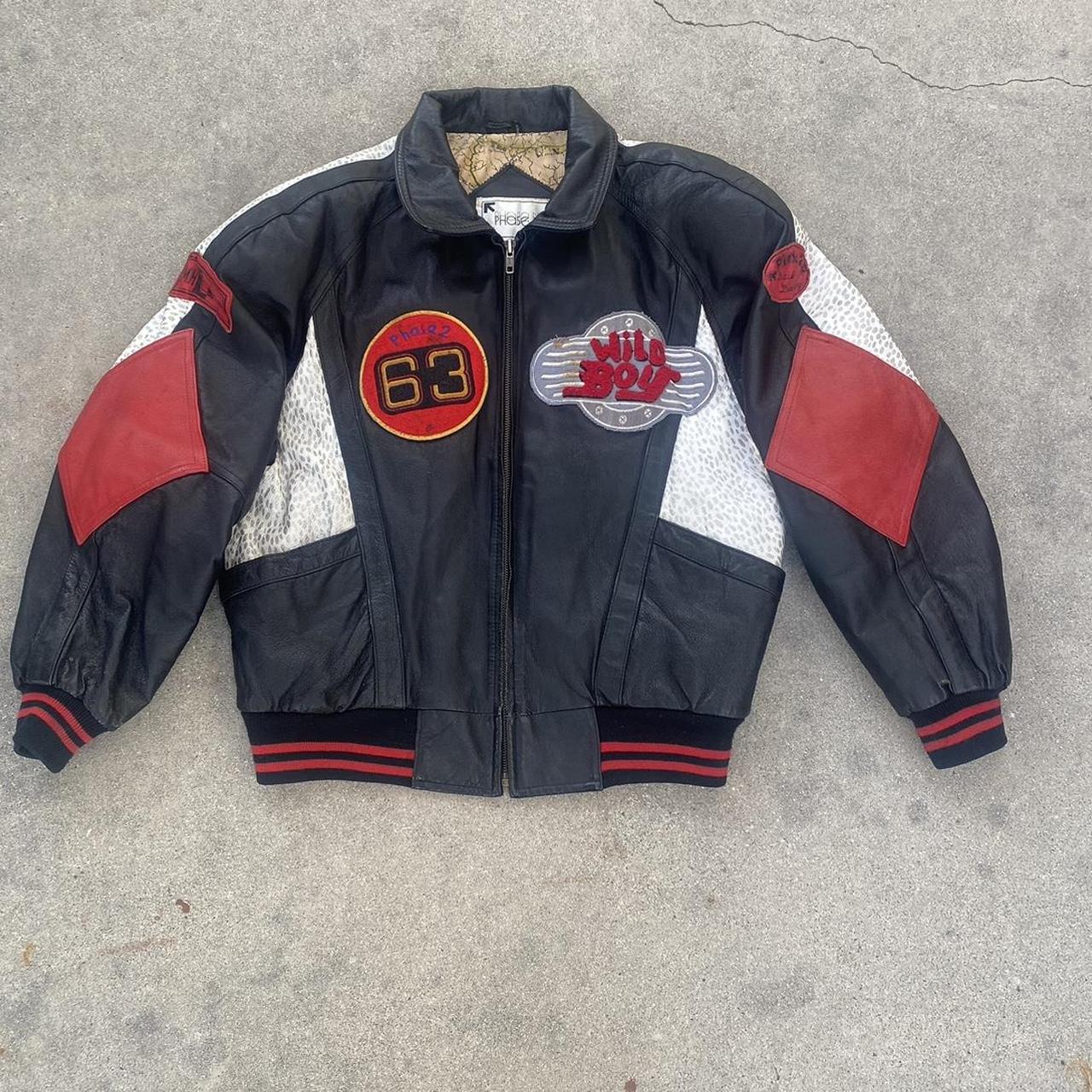 vintage 80s red and black leather jacket $5... - Depop