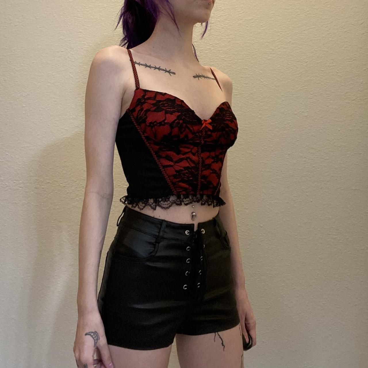 Women's Black and Red Crop-top