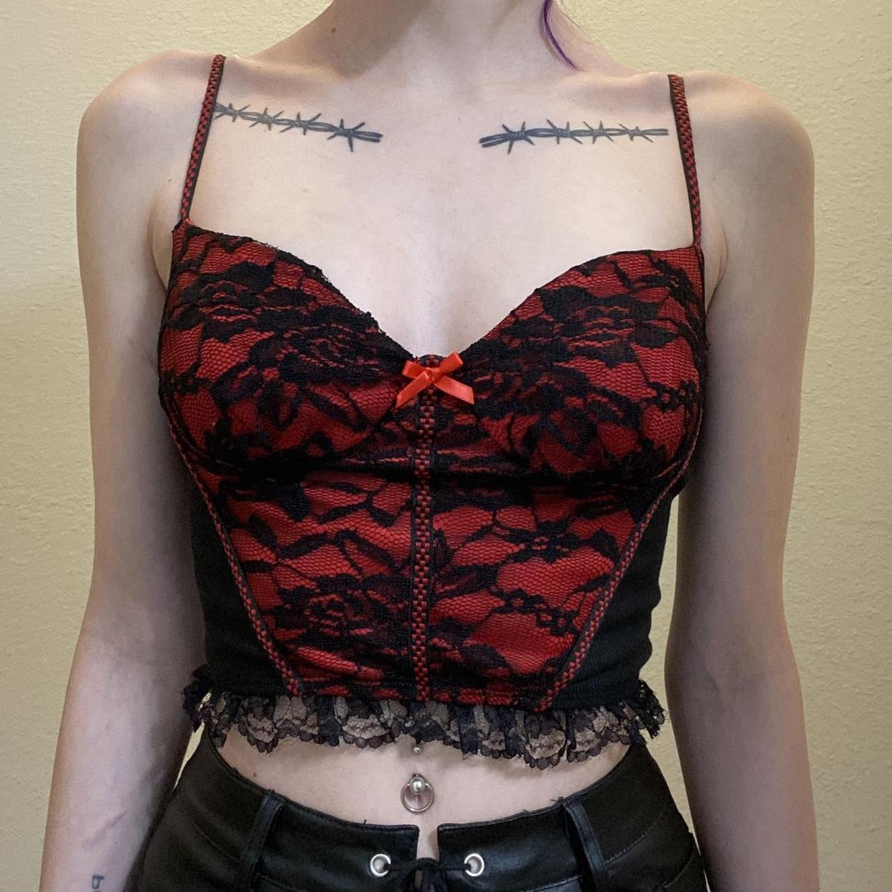 Women's Black and Red Crop-top (3)