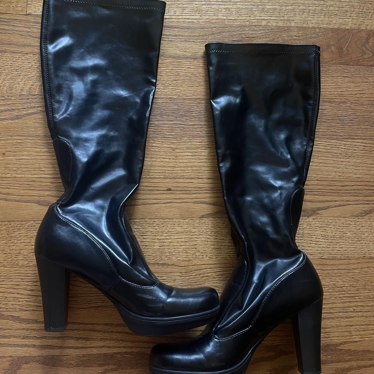 Franco Sarto go go knee high heel leather boots... - Depop