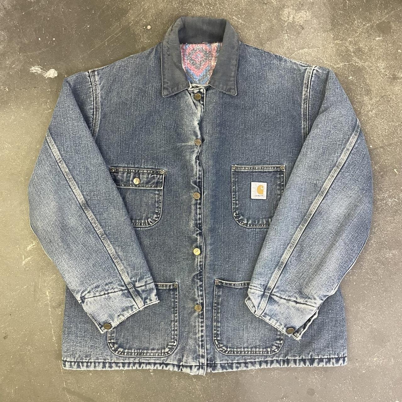 Vintage Aztec Carhartt blanket lined denim trucker...