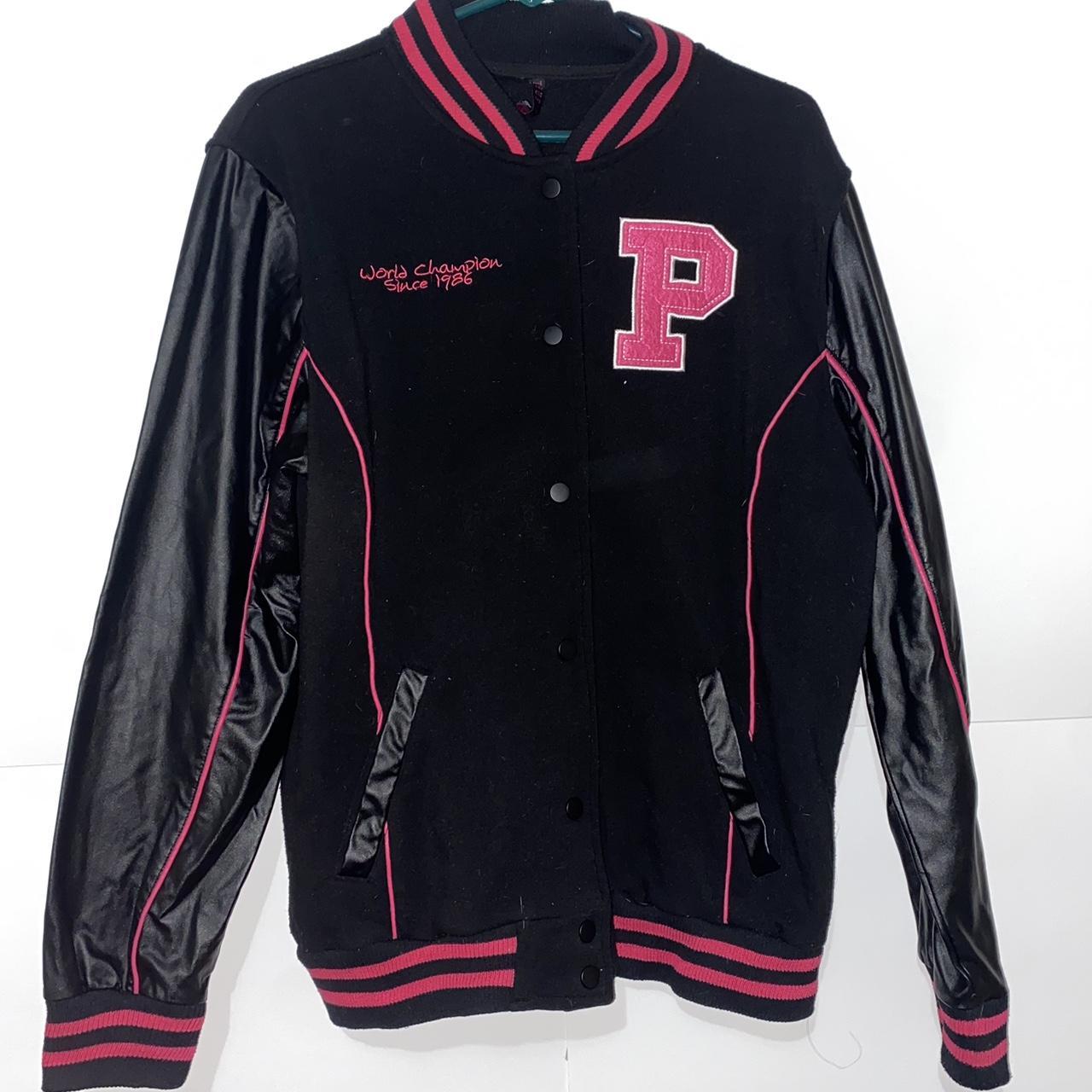 Black and Pink Varsity/Letterman Jacket 2XL but good... - Depop